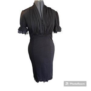 Scarlett Darkness Victorian Bodycon Puffy Sleeve Lace Trim Empire Waist Dress L